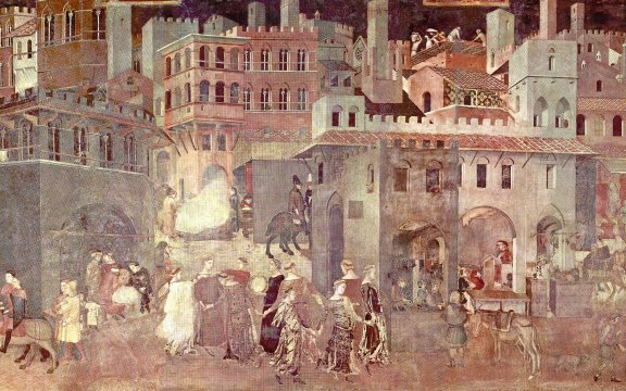 Effetti del Buon Governo in città, 1338-1340, Sala della Pace, Palazzo Pubblico, Siena